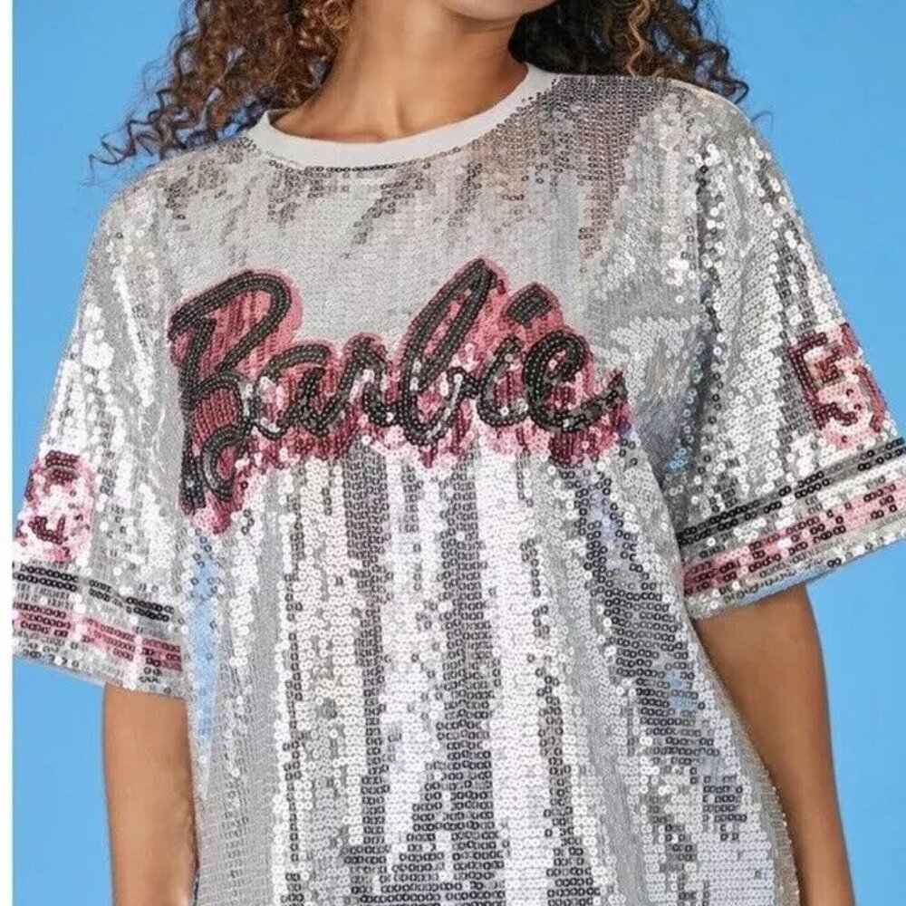 FOREVER 21 x Barbie - Silver Sequin Jersey T Shirt Dress (Rare)